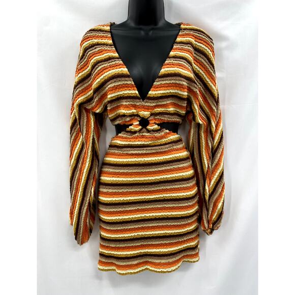 12th  Tribe Striped Cutout Long Sleeve Mini Dress - Picture 2 of 5